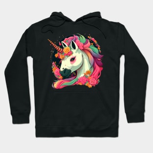 Whimsical Charm: A Cool and Colorful Fantasy Comic-Style Unicorn Emblem Hoodie